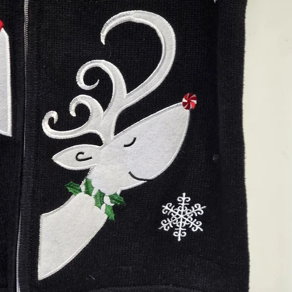 Nouveaux reindeer holiday Christmas sweater vest zip closure Vintage Large - Picture 8 of 9